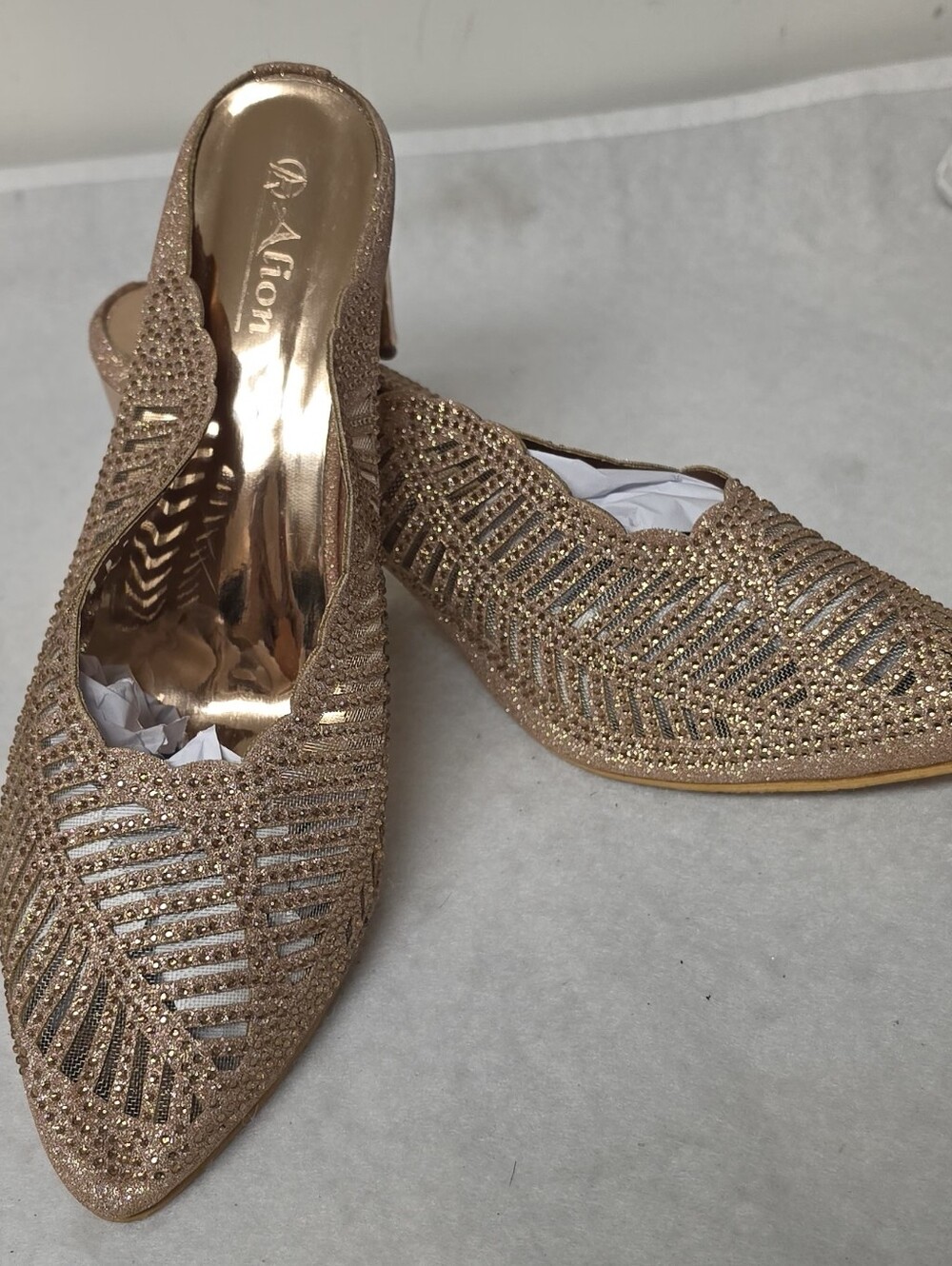 Women's Rose Gold Embellished Pointed Toe Mules